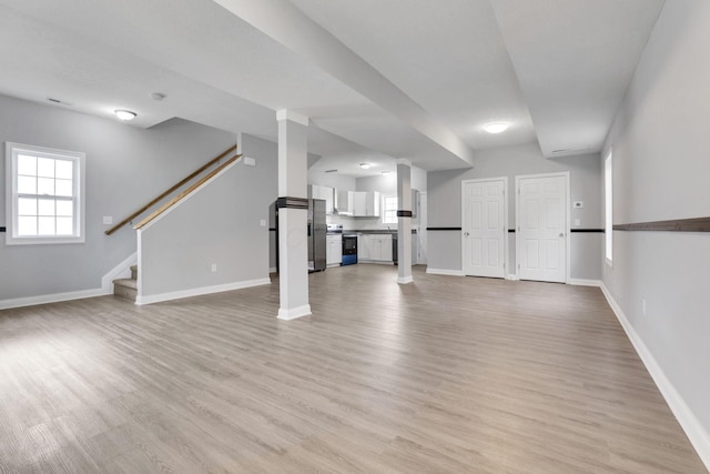 unfurnished living room featuring light hardwood / wood-style flooring