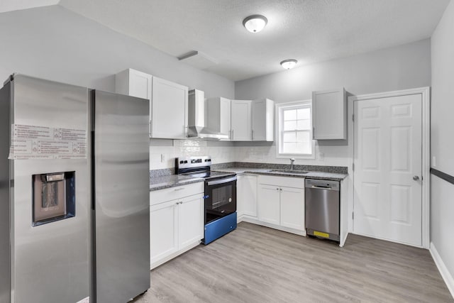 kitchen featuring white cabinetry, sink, wall chimney exhaust hood, and appliances with stainless steel finishes