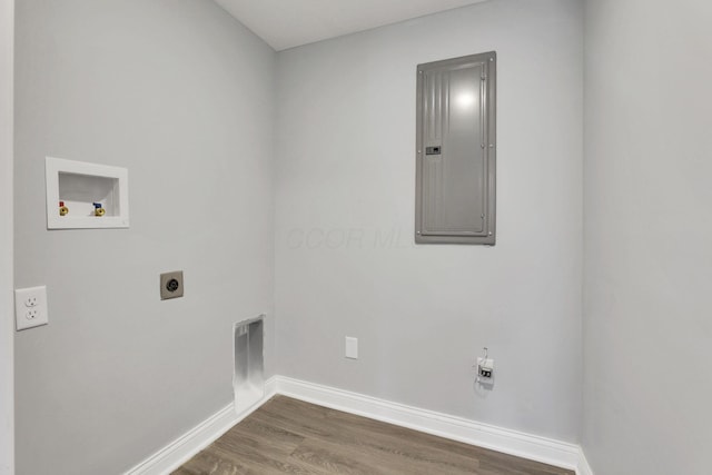 laundry area featuring washer hookup, dark hardwood / wood-style floors, hookup for an electric dryer, and electric panel