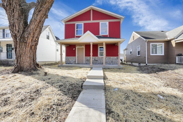 view of front of property with central AC unit and covered porch