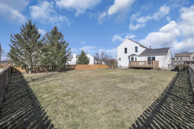 view of yard featuring a wooden deck and a fenced backyard