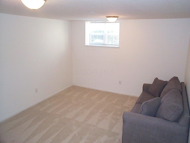 basement with carpet flooring