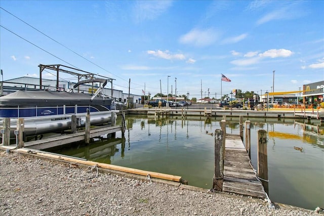 view of dock with a water view