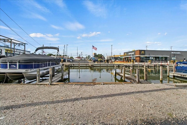 dock area with a water view