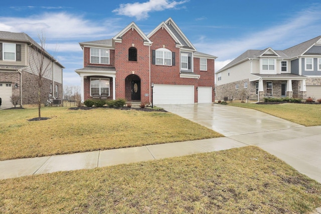 view of front facade with a garage and a front lawn