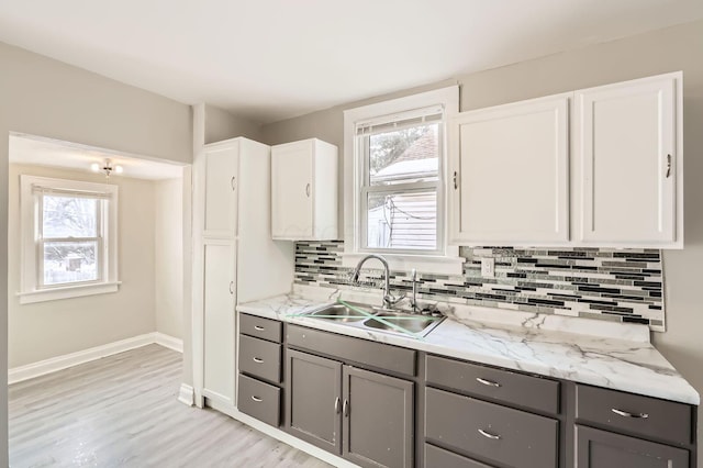 1437 Manchester Ave, Columbus, OH 43211 - kitchen featuring gray cabinetry, a sink, tasteful backsplash, and healthy amount of natural light