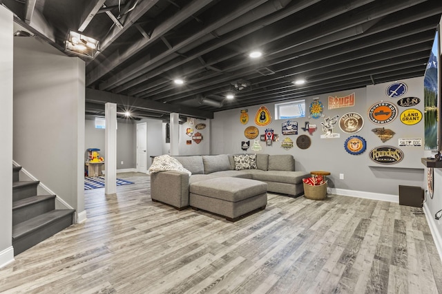 living room featuring light hardwood / wood-style flooring