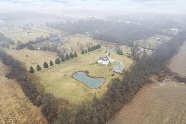 bird's eye view with a rural view and a water view