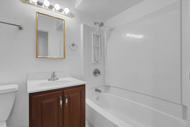 full bathroom with toilet, shower / washtub combination, and vanity