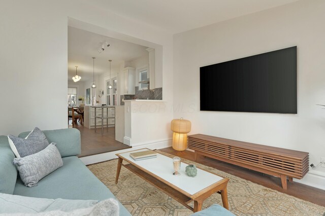 living area with wood finished floors