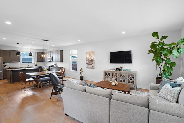 living room featuring light hardwood / wood-style flooring