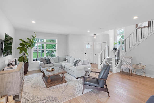 living room with light wood-type flooring