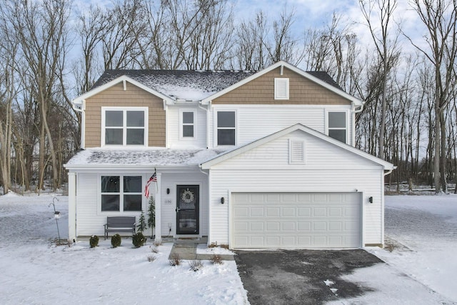 front facade with a garage