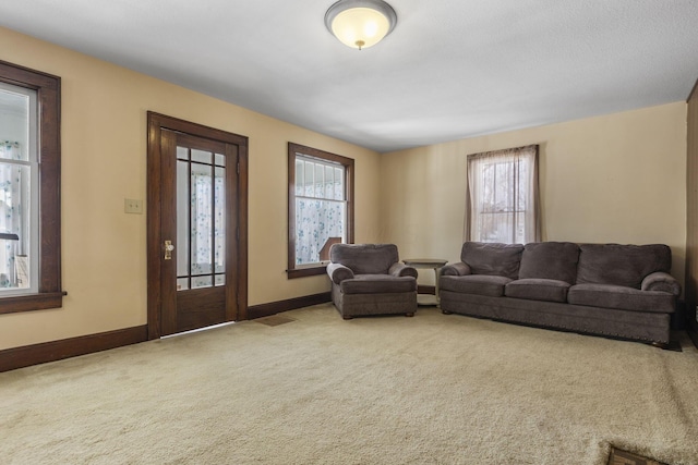 living room with light carpet