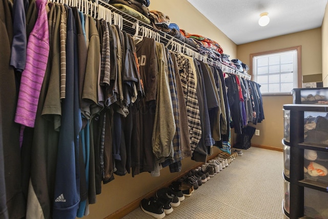 walk in closet with carpet