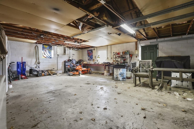 basement featuring a workshop area