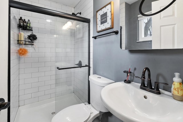 full bathroom with a sink, a shower stall, and toilet