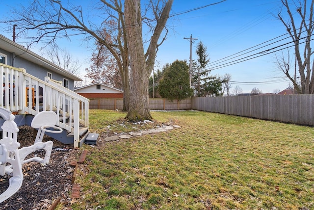 view of yard with a fenced backyard