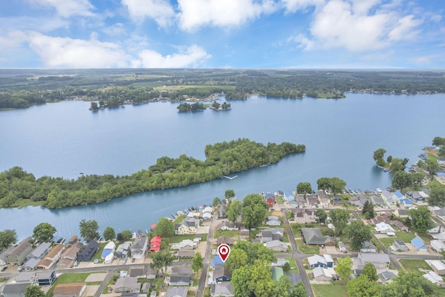 aerial view with a water view and a residential view