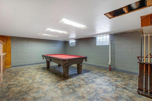 rec room featuring stone finish floors and pool table