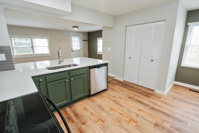 189 N Gould Rd, Bexley, OH 43209 - kitchen featuring green cabinets, dishwasher, a sink, black / electric stove, and light countertops