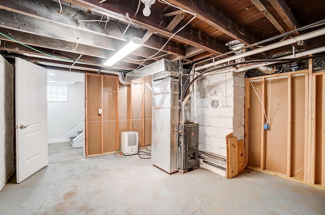 basement with heating unit