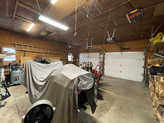 garage with a garage door opener