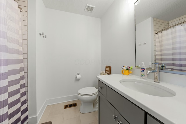 full bathroom with visible vents, toilet, vanity, and baseboards