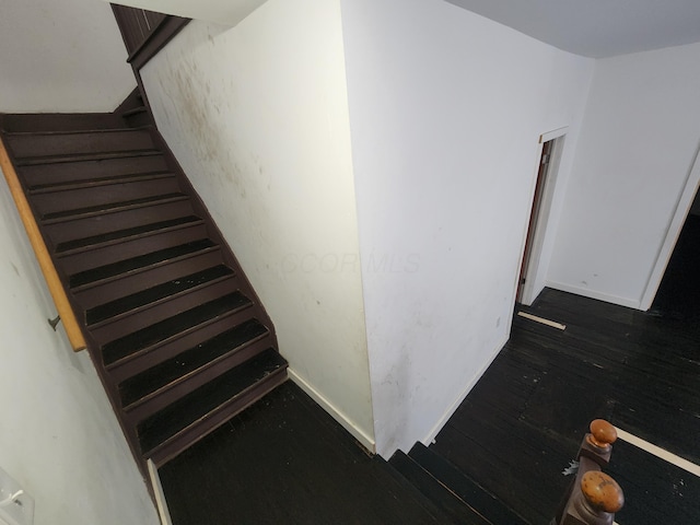 stairway featuring hardwood / wood-style flooring