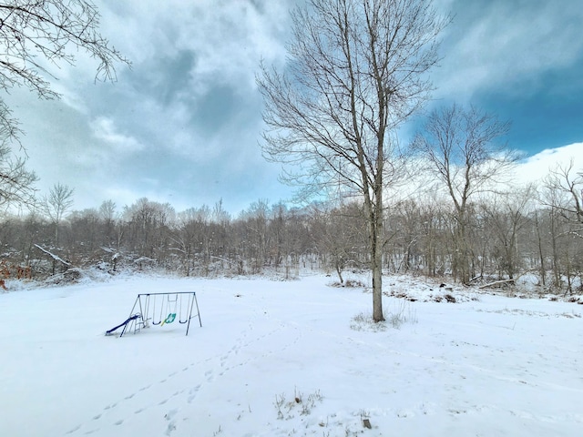 view of yard covered in snow