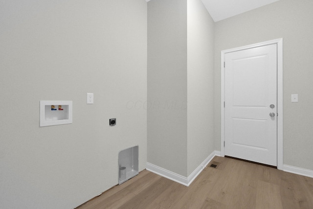 laundry area with washer hookup, light wood-style floors, hookup for an electric dryer, laundry area, and baseboards