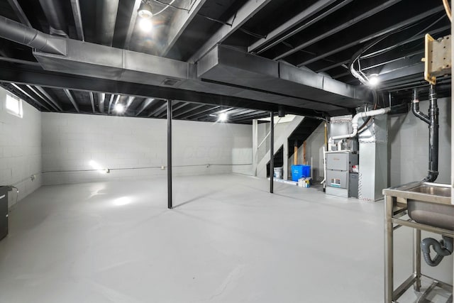 basement with heating unit