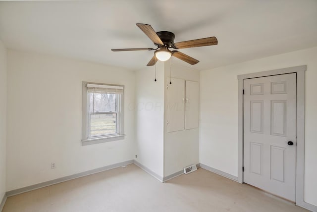 2029 Fairfax Ave, Columbus, OH 43207 - unfurnished bedroom with visible vents, a ceiling fan, concrete flooring, and baseboards
