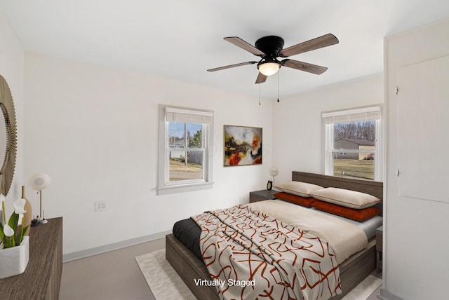 2029 Fairfax Ave, Columbus, OH 43207 - bedroom with a ceiling fan, baseboards, and concrete floors