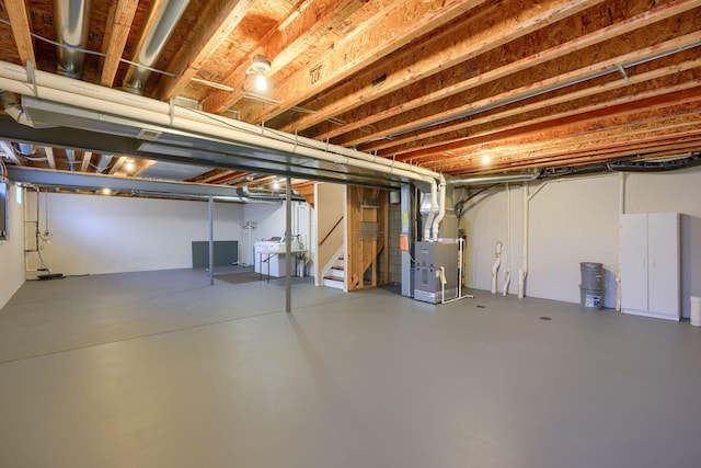 basement with heating unit