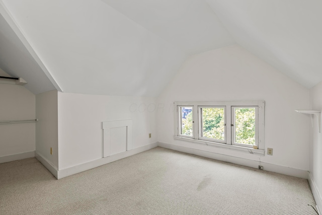 additional living space featuring light carpet and lofted ceiling