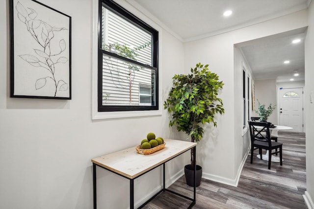 hall with hardwood / wood-style flooring