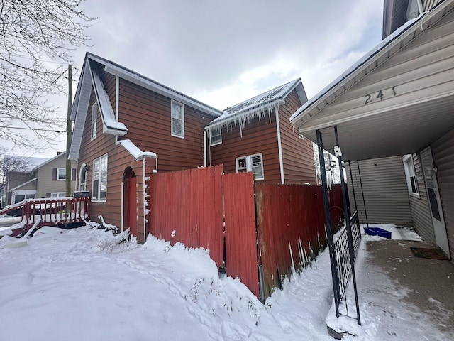 view of snow covered property