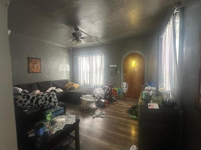 235 Oak St, Marion, OH 43302 - living room featuring hardwood / wood-style floors and ceiling fan