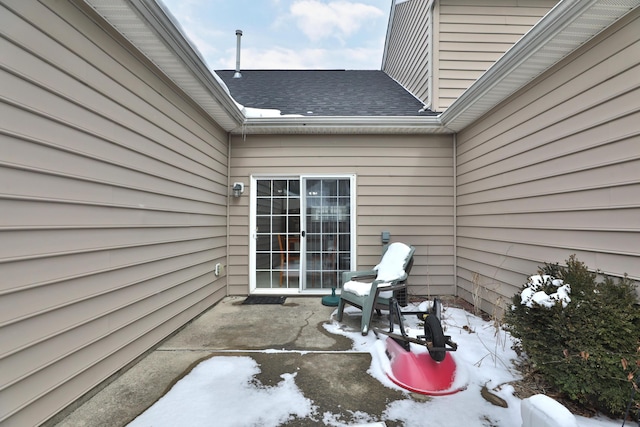 view of snow covered patio