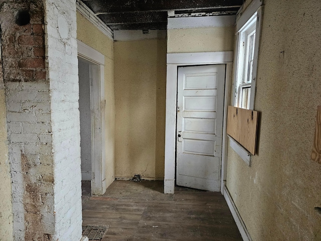 hall with dark wood-type flooring