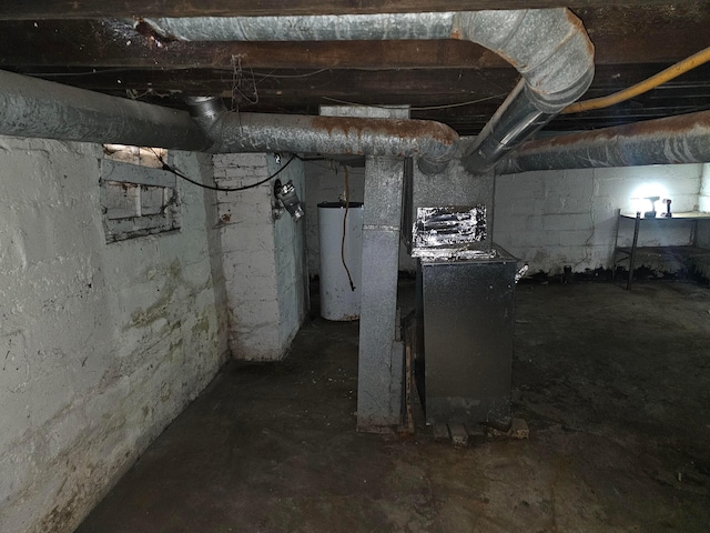 basement featuring water heater