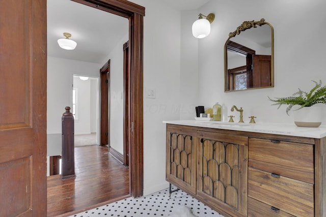 bathroom featuring wood finished floors and vanity