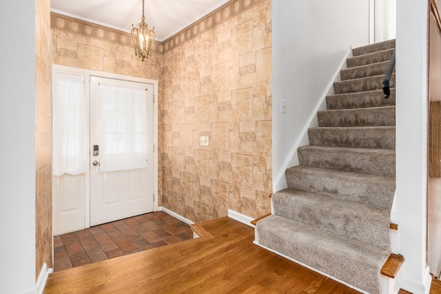 2715 Kenview Rd S, Columbus, OH 43209 - entryway featuring stairway and an inviting chandelier