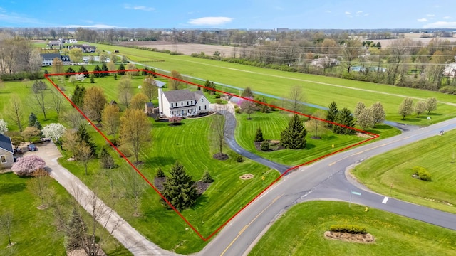 drone / aerial view with a rural view