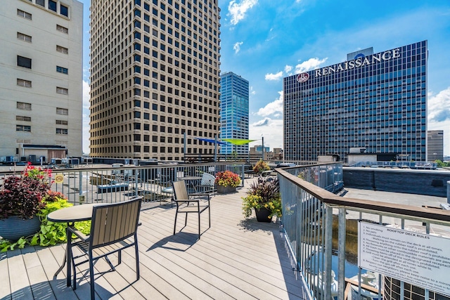 deck featuring a city view