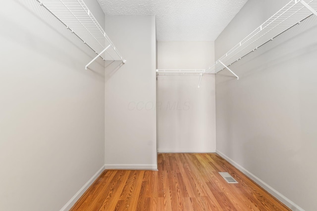 spacious closet with light wood finished floors and visible vents