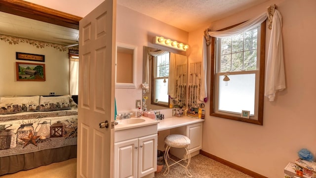 1295 Maple Brook Rd, New Concord, OH 43762 - bathroom with vanity, baseboards, and a textured ceiling