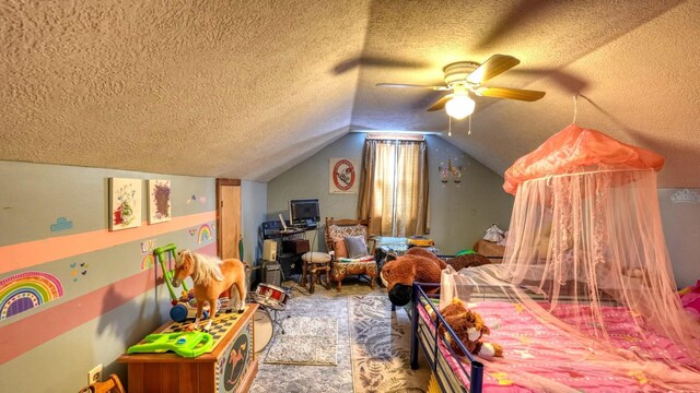 1295 Maple Brook Rd, New Concord, OH 43762 - interior space with ceiling fan, lofted ceiling, and a textured ceiling
