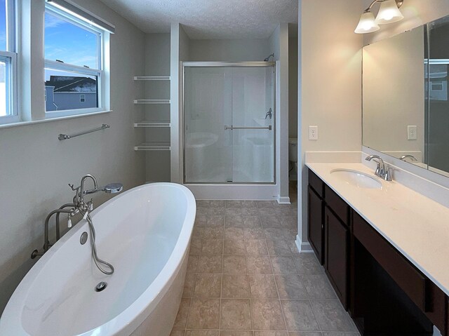 1128 Legacy Ln, Pataskala, OH 43062 - full bath with vanity, a freestanding tub, a shower stall, and a textured ceiling